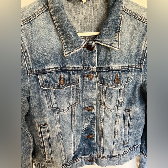 Free People Rumors blue cropped denim jacket with patchwork detailing, size S - Picture 8 of 8